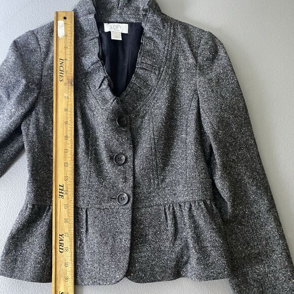 ANN TAYLOR LOFT Petites Blazer Wool Tweed Ruffled Peplum Jacket Womens 0 P Gray - Picture 6 of 11